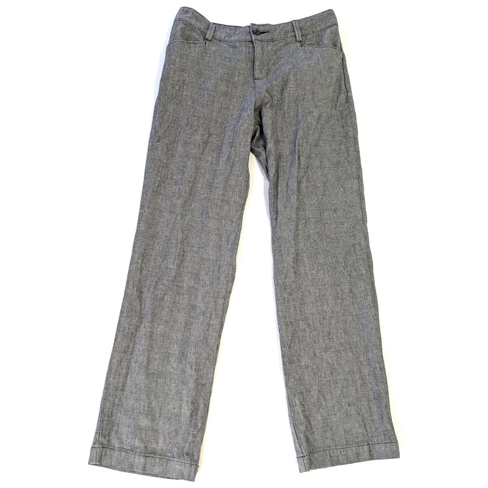Lee Relaxed Fit Straight Leg Pants Womens 8 Medium Grey Micro Check Stretch